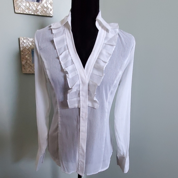 Express- Long Sleeve Button Up w/Ruffle Accent NWT - Picture 1 of 8